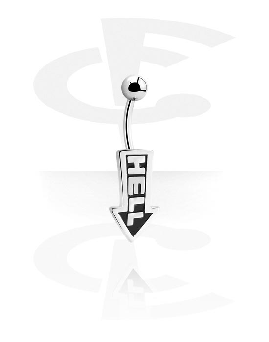 Buede stave, Navlering (kirurgisk stål, sølv, blank finish) med Tekst: "Hell", Kirurgisk stål 316L