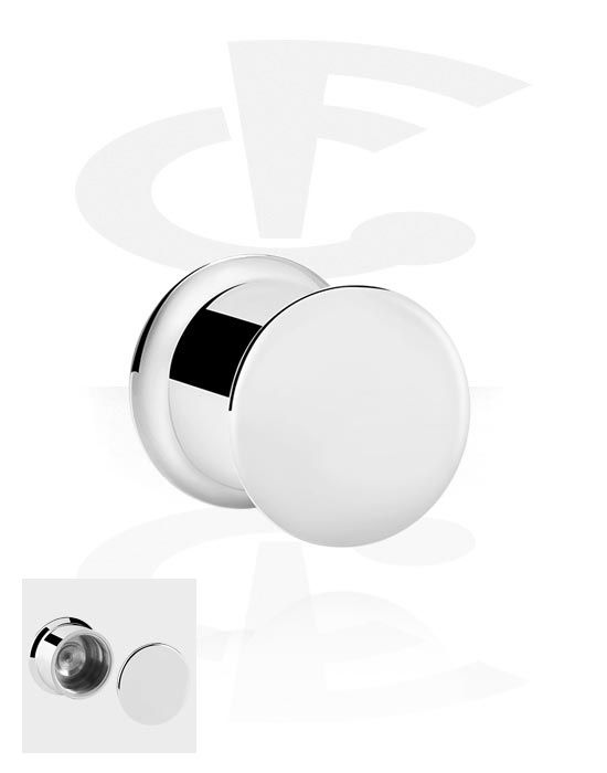 Tunnels & Plugs, Double flared plug (surgical steel, silver, shiny finish) with secret compartment, Surgical Steel 316L