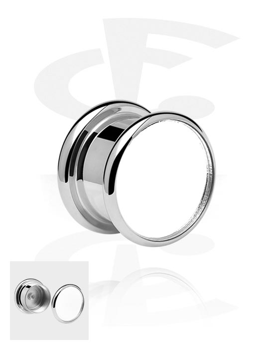 Tunnels & Plugs, Ribbed plug (surgical steel, silver, shiny surface) with secret compartment and mirror front, Surgical Steel 316L