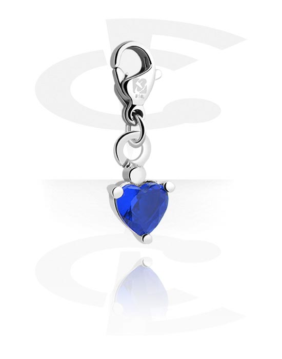 Charms, Charm for Charm Bracelet with heart design and crystal stone in various colours, Plated Brass