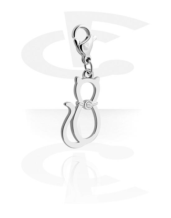 Charms, Charm with cat design, Surgical Steel 316L, Plated Brass