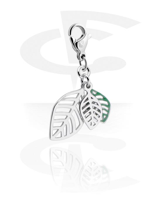 Charms, Charm with leaf design, Surgical Steel 316L, Plated Brass