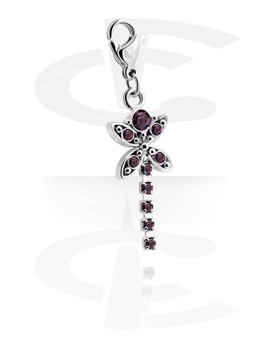 Charms, Charm for Charm Bracelet with dragonfly design and crystal stone in various colours, Plated Brass