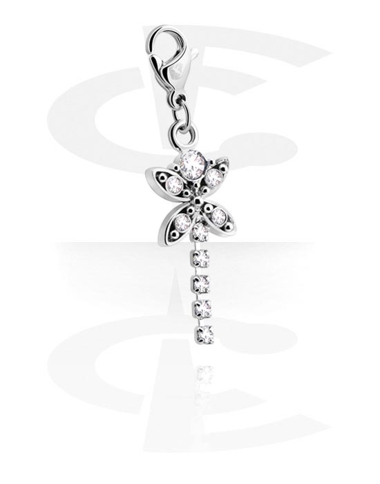 Charms, Charm for Charm Bracelet with dragonfly design and crystal stone in various colors, Plated Brass