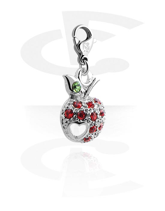 Porte-charms, Pendentif pour bracelets à pendentifs avec motif pomme et pierres en cristal, Laiton plaqué