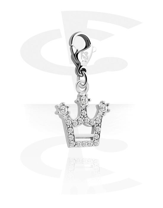 Porte-charms, Pendentif pour bracelets à pendentifs avec motif couronne et pierres en cristal, Laiton plaqué