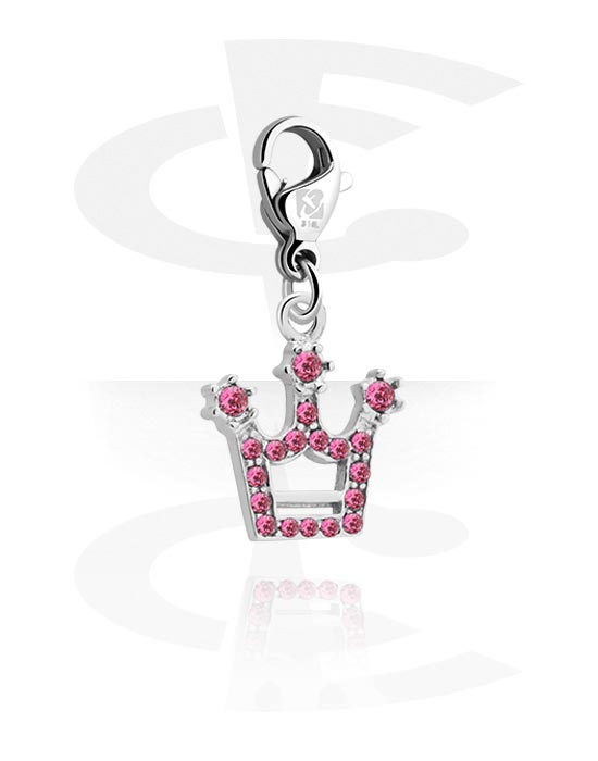 Charms, Charm for Charm Bracelet with crown design and crystal stones, Plated Brass