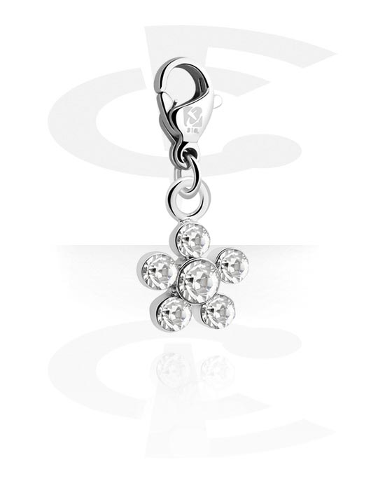 Porte-charms, Pendentif pour bracelets à pendentifs avec motif fleur et pierres en cristal, Laiton plaqué