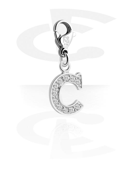 Porte-charms, Pendentif pour bracelets à pendentifs avec lettre c et pierres en cristal, Laiton plaqué