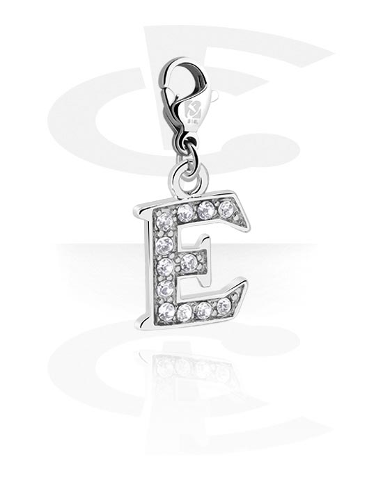 Charms, Charm for Charm Bracelet with letter E and crystal stones, Plated Brass