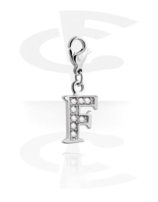 Charms, Charm for Charm Bracelet with letter F and crystal stones, Plated Brass