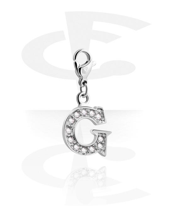 Charms, Charm for Charm Bracelet with letter G and crystal stones, Plated Brass