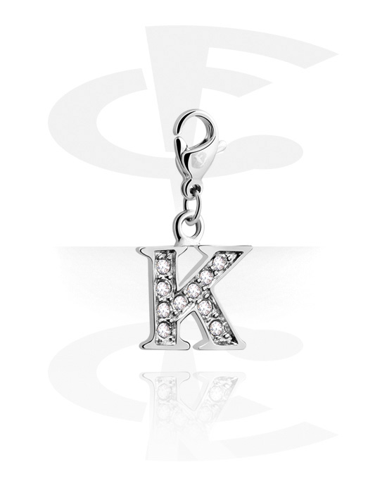 Porte-charms, Pendentif pour bracelets à pendentifs avec lettre k et pierres en cristal, Laiton plaqué