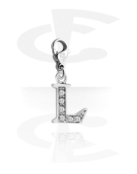 Charms, Charm for Charm Bracelet with letter L and crystal stones, Plated Brass