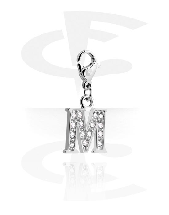 Charms, Charm for Charm Bracelet with letter M and crystal stones, Plated Brass