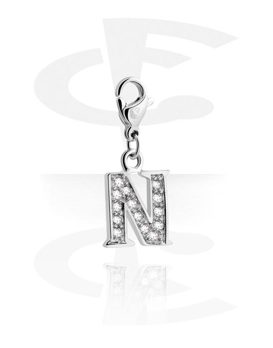 Charms, Charm for Charm Bracelet with letter N and crystal stones, Surgical Steel 316L ,  Plated Brass
