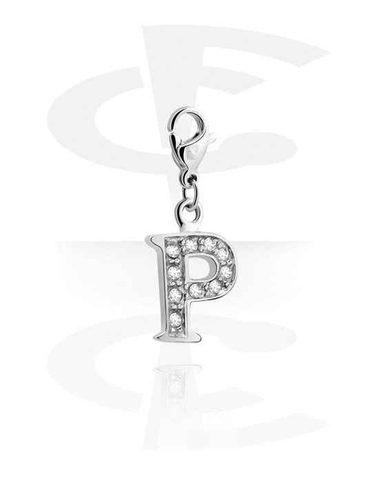 Porte-charms, Pendentif pour bracelets à pendentifs avec lettre p et pierres en cristal, Laiton plaqué