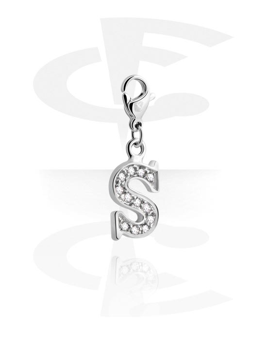Charms, Charm for Charm Bracelet with letter S and crystal stones, Plated Brass