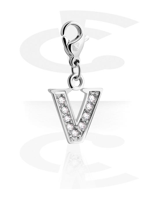 Charms, Charm for Charm Bracelet with letter V and crystal stones, Plated Brass