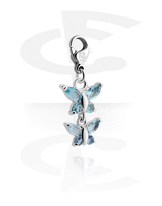 Charms, Charm for Charm Bracelet with butterfly design and crystal stone in various colours, Plated Brass