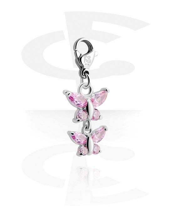 Charms, Charm for Charm Bracelet with butterfly design and crystal stone in various colors, Plated Brass