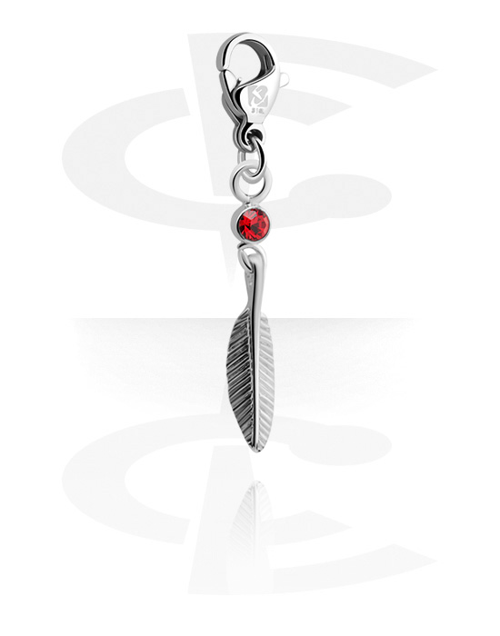 Charms, Charm for Charm Bracelet with feather design and crystal stone in various colors, Plated Brass
