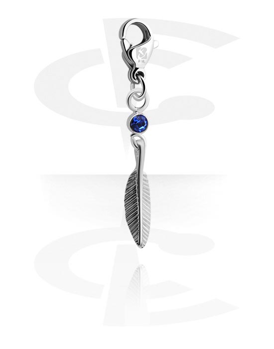 Charms, Charm for Charm Bracelet with feather design and crystal stone in various colours, Plated Brass