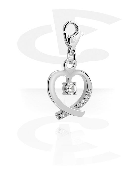 Charms, Charm for Charm Bracelet with heart design and crystal stone in various colours, Plated Brass