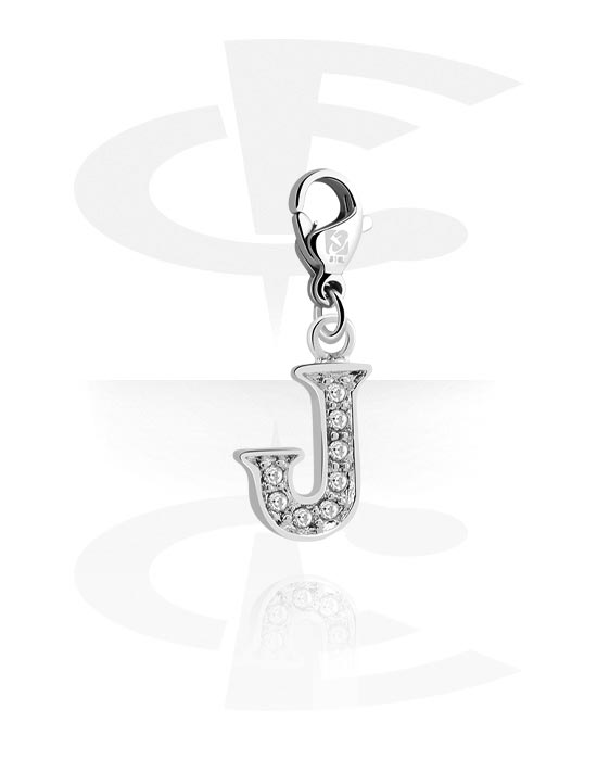 Charms, Charm for Charm Bracelet with letter J and crystal stones, Plated Brass