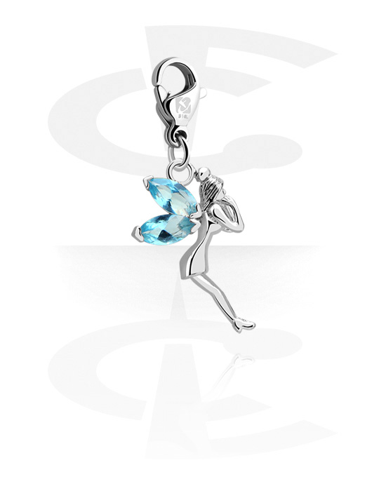 Porte-charms, Pendentif pour bracelets à pendentifs avec motif ange et pierre en crystal en différentes couleurs, Laiton plaqué