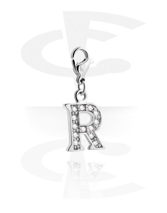Charms, Charm for Charm Bracelet with letter R and crystal stones, Plated Brass