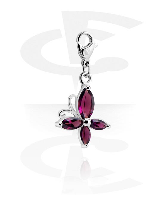 Porte-charms, Pendentif pour bracelets à pendentifs avec motif papillon et pierres en cristal, Laiton plaqué