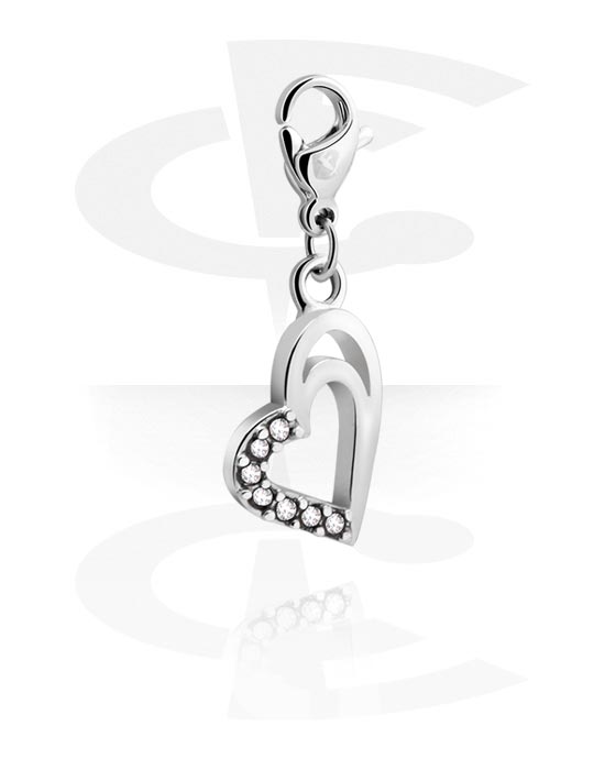 Porte-charms, Pendentif pour bracelets à pendentifs avec motif coeur et pierre en crystal en différentes couleurs, Laiton plaqué
