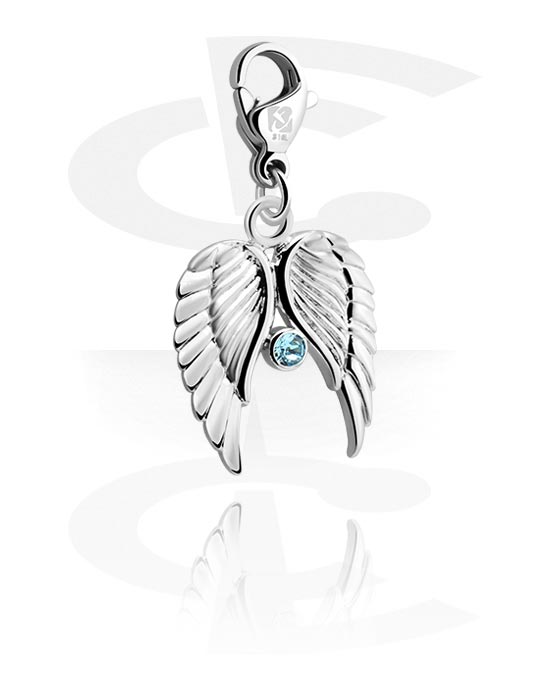 Charms, Charm for Charm Bracelet with wing design and crystal stone in various colours, Plated Brass