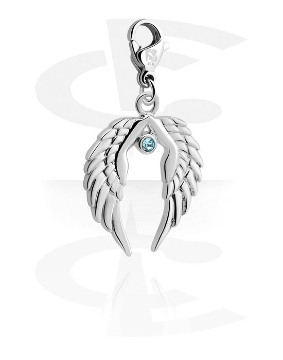 Charms, Charm for Charm Bracelet with wing design and crystal stone in various colours, Plated Brass
