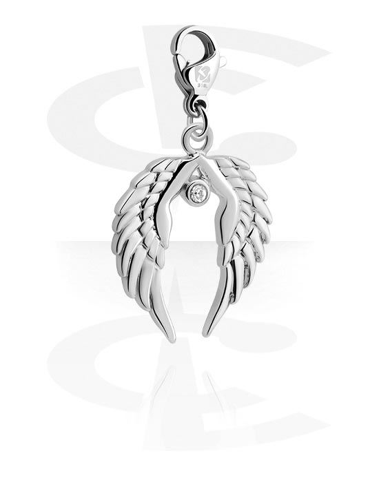 Charms, Charm for Charm Bracelet with wing design and crystal stone in various colors, Plated Brass