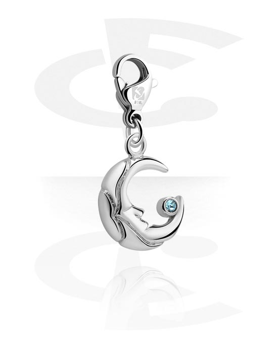 Charms, Charm for Charm Bracelet with Half moon design and crystal stone in various colours, Plated Brass