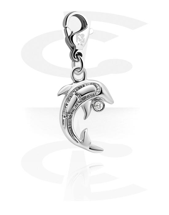 Porte-charms, Pendentif pour bracelets à pendentifs avec motif dauphin et pierre en cristal, Laiton plaqué