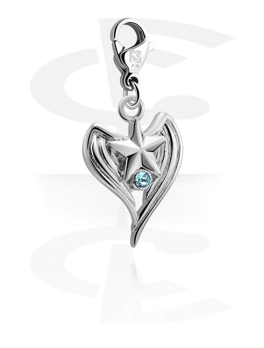 Náramky s přívěšky, Přívěsek na přívěskový náramek s krystalovým srdcem a designem hvězda, Pokovená mosaz