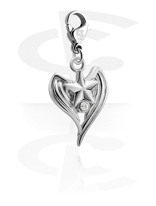 Náramky s přívěšky, Přívěsek na přívěskový náramek s krystalovým srdcem a designem hvězda, Pokovená mosaz