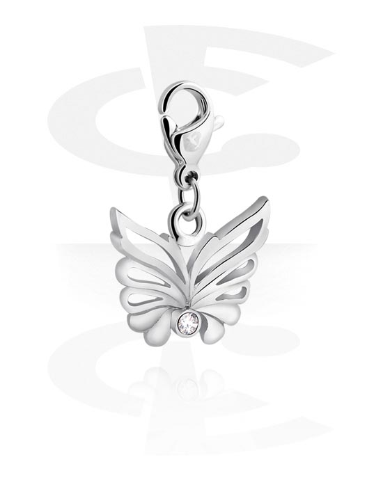 Charms, Charm for Charm Bracelet with butterfly design and crystal stone, Plated Brass