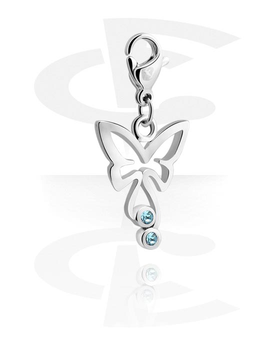 Porte-charms, Pendentif pour bracelets à pendentifs avec motif papillon et pierre en crystal en différentes couleurs, Laiton plaqué