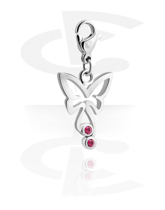 Charms, Charm for Charm Bracelet with butterfly design and crystal stone in various colours, Plated Brass