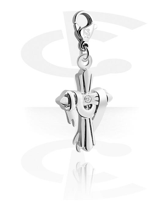 Porte-charms, Pendentif pour bracelets à pendentifs avec motif croix et pierre en cristal, Laiton plaqué