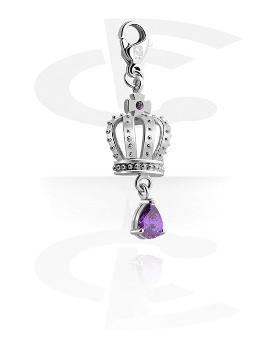 Charms, Charm for Charm Bracelet with crown design and crystal stone in various colors, Plated Brass