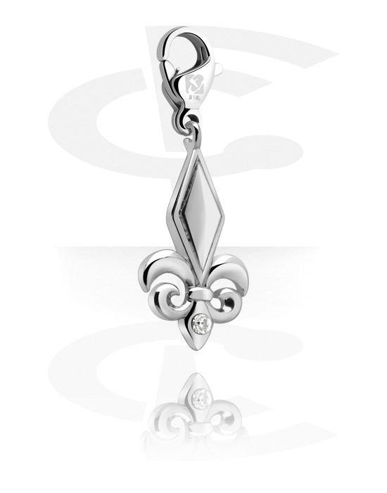 Porte-charms, Pendentif pour bracelets à pendentifs avec Fleur-de-lis design et pierre en cristal, Laiton plaqué