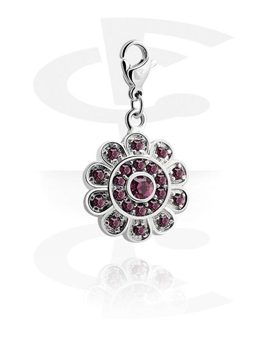 Charms, Charm for Charm Bracelet with flower design and crystal stone in various colours, Plated Brass