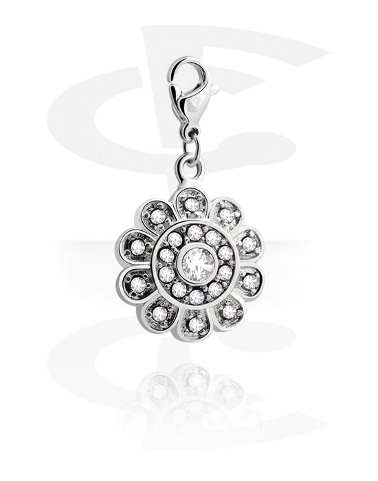 Charms, Charm for Charm Bracelet with flower design and crystal stone in various colours, Plated Brass