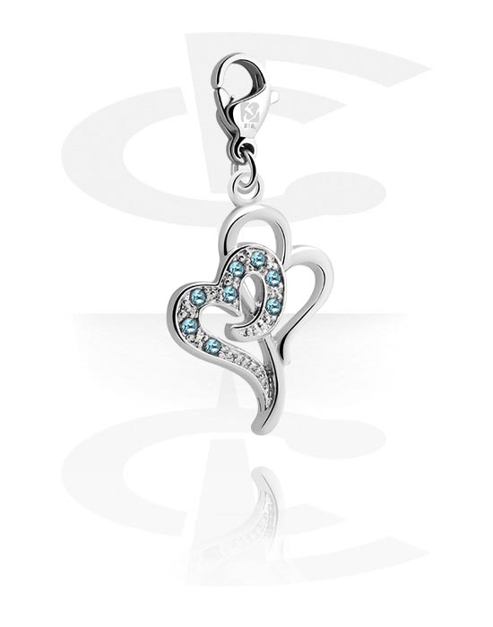 Charms, Charm for Charm Bracelet with heart design and crystal stone in various colors, Plated Brass