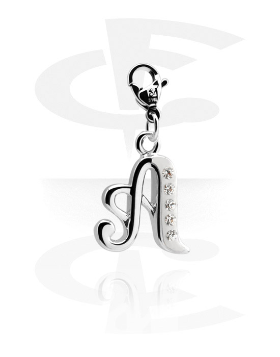 Charms, Charm for Charm Bracelet with letter A and crystal stones, Plated Brass